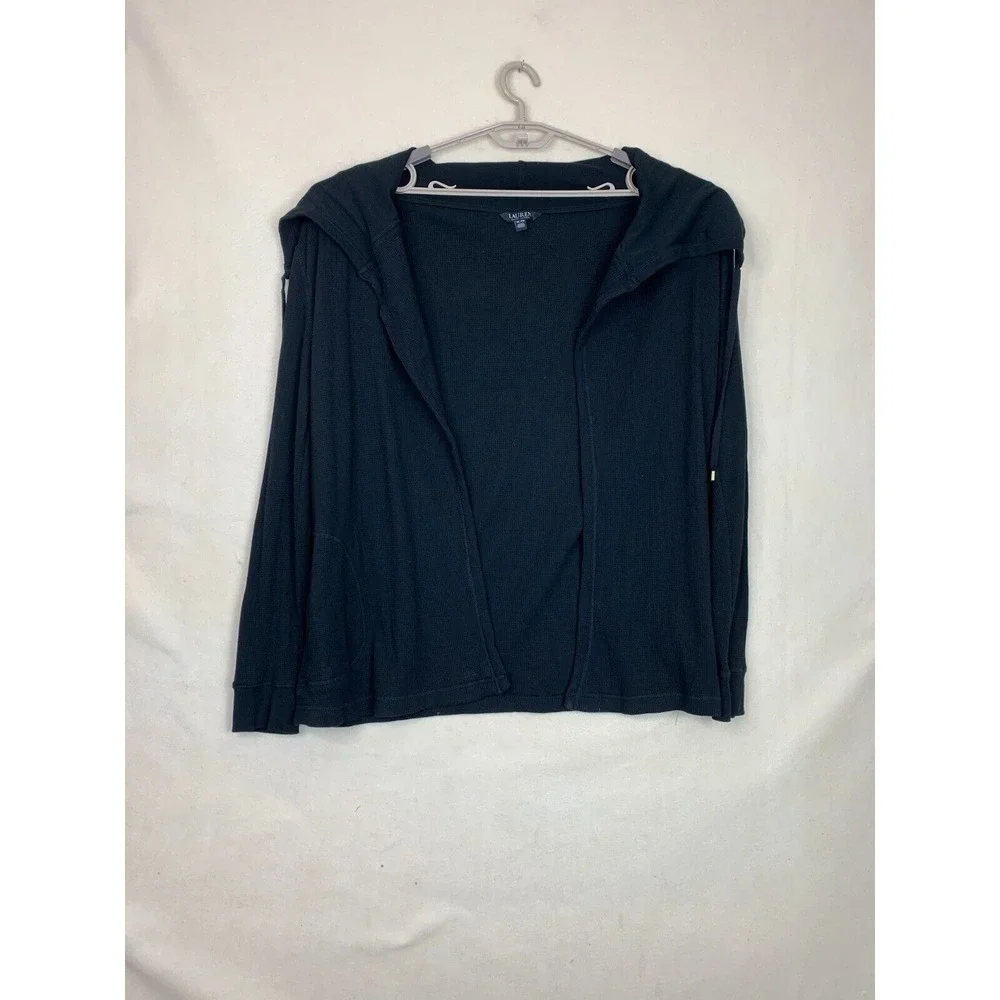 Ralph Lauren Women's Sport Cardigan Black Open Front Long sleaves size ‎ XL